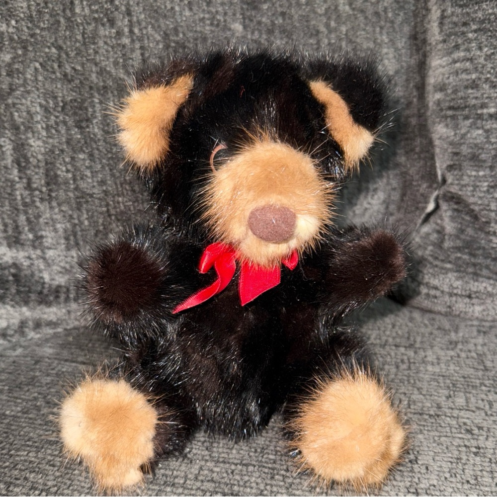 Rare Bear Vintage Plush Genuine Mink 6” Teddy Bear Red Bow
